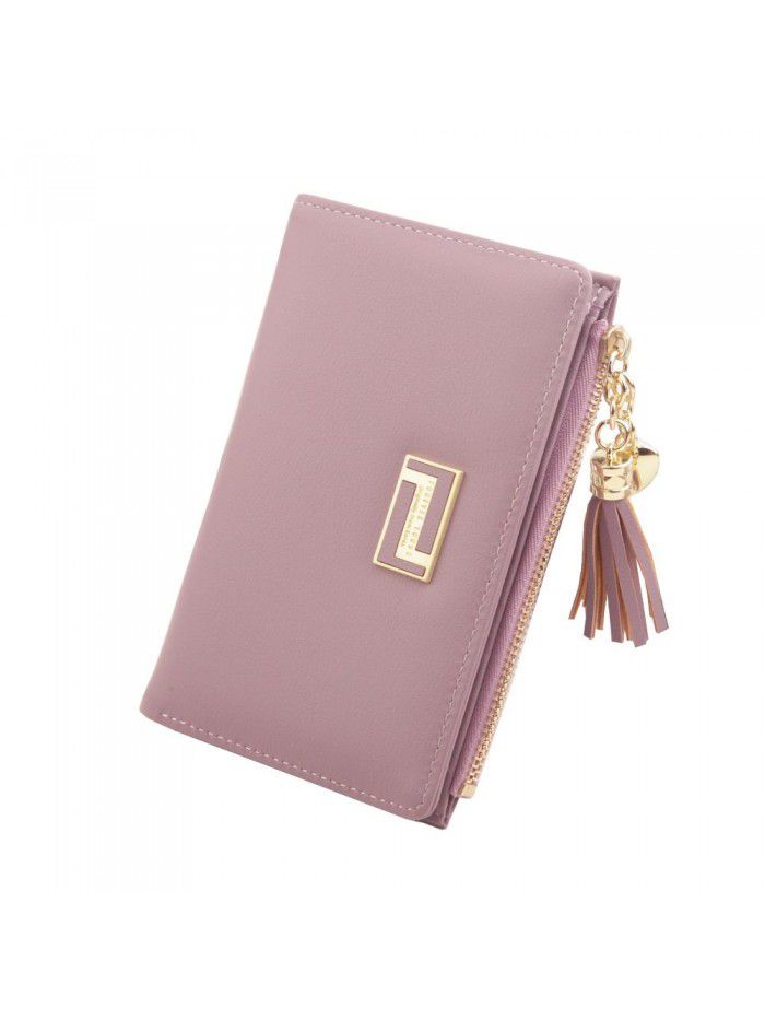 Hengsheng fashion new lady's wallet middle long Korean plain tassel Zipper Wallet