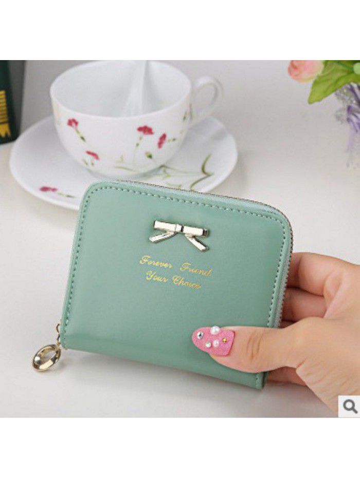  new Korean women's purse short bow handbag women's zipper zero wallet Mini cross border card bag