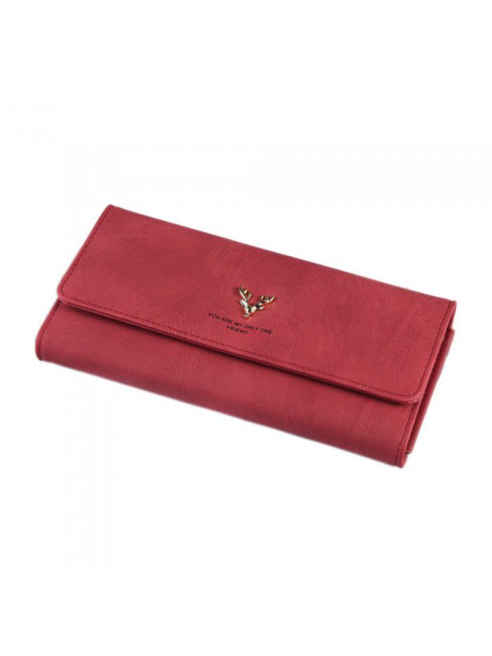 New women's purse three fold hand bag walletwomen deer head zipper bag fashion buckle Wallet