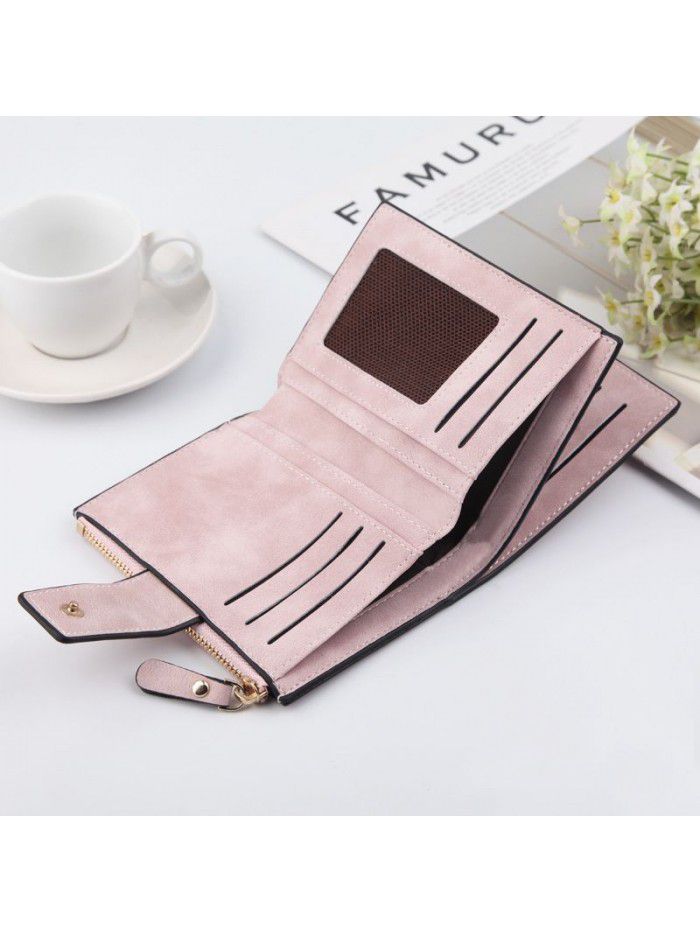 Women's wallet fashion buckle three fold Wallet Zipper Bag trend Korean version pure color change bag women's wholesale