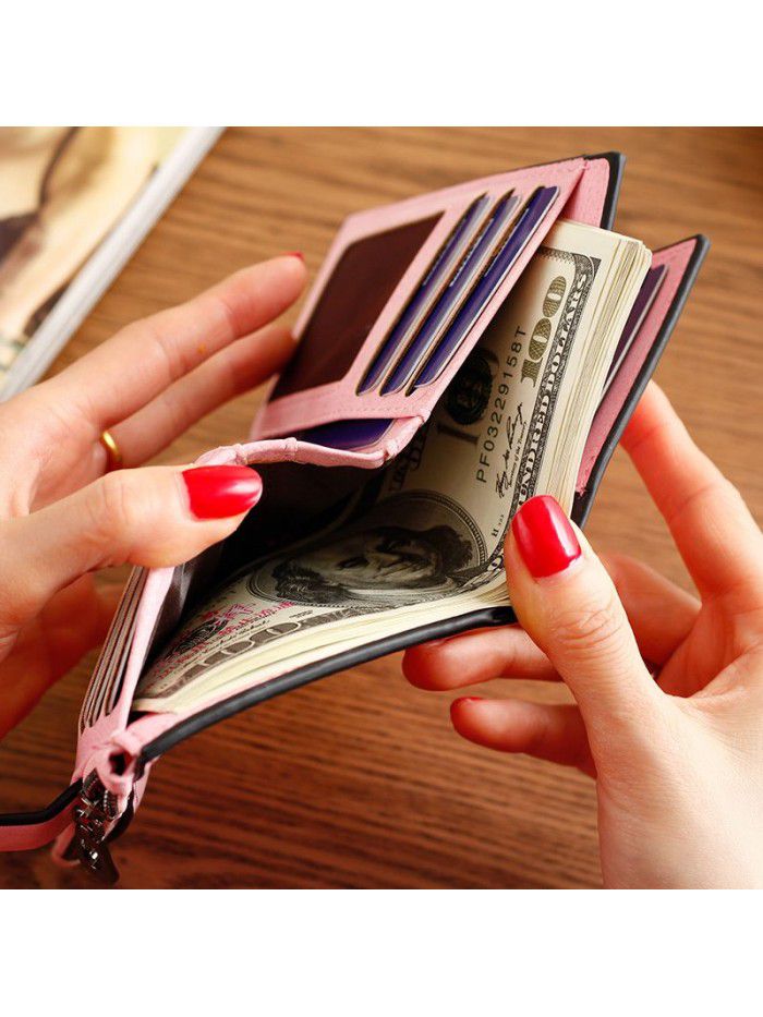 Ms. Hengsheng short wallet candy color button wallet multi card female zero purse frosted zipper bag