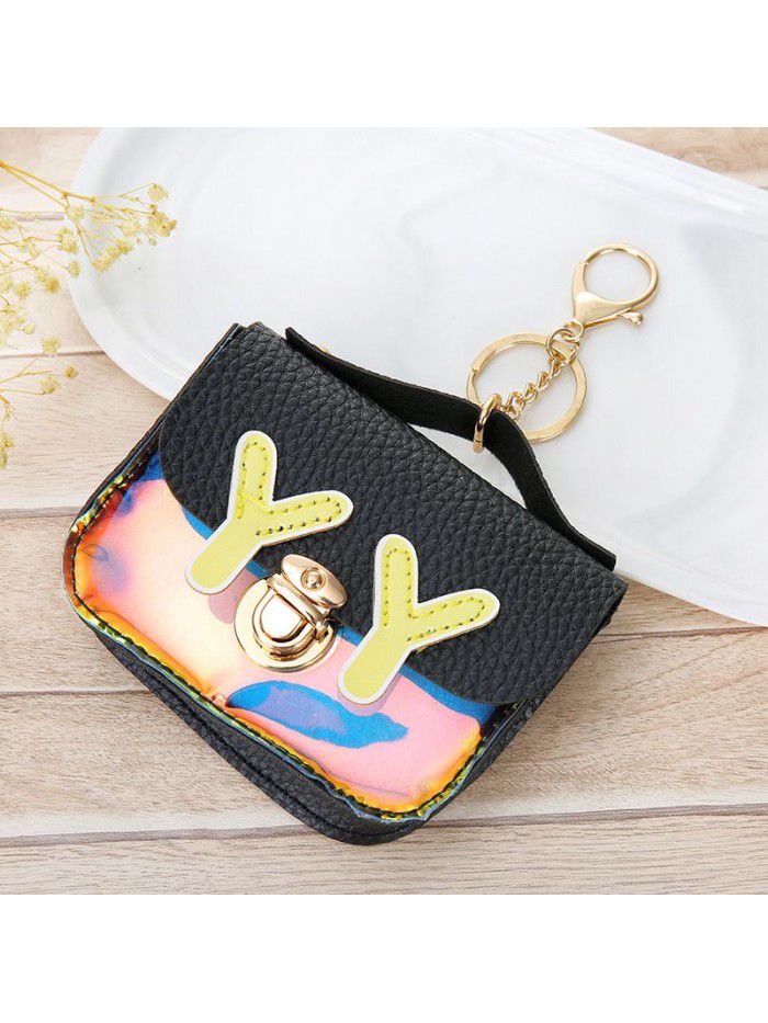 Korean version small fresh light color stitching women's zero wallet with key ring small square zero Wallet Coin Bag Wallet