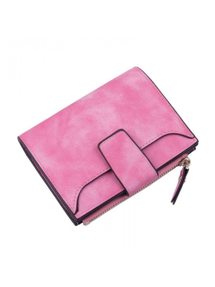 Women's wallet fashion buckle three fold Wallet Zipper Bag trend Korean version pure color change bag women's wholesale