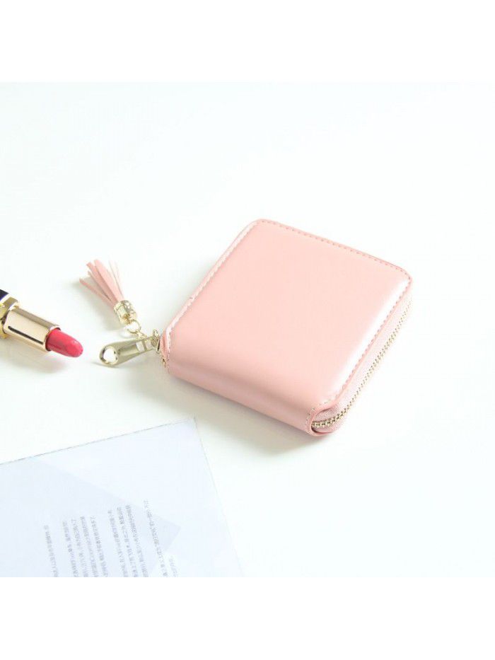  new Korean women's wallet basic solid color tassel pendant short wallet female