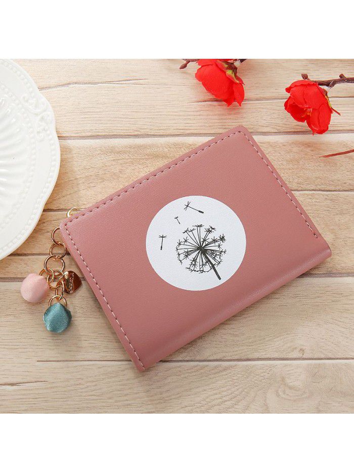 New women's short wallet Korean zipper bead pendant small wallet simple multi-function tassel zero wallet