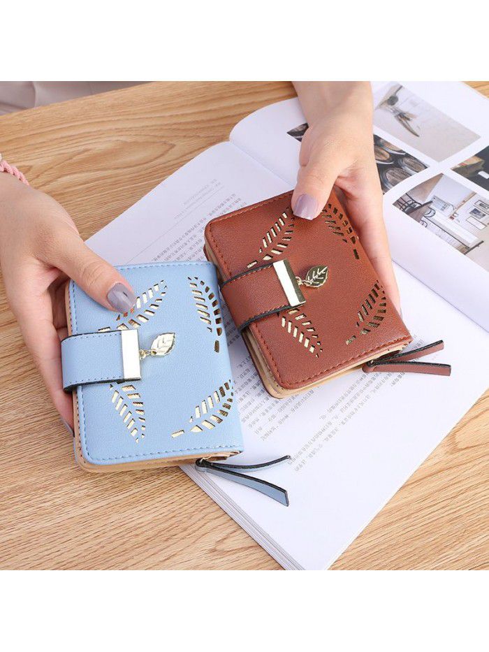  popular women's wallet short Pu wallet student fashion zipper card bag leaf foreign trade customization wholesale