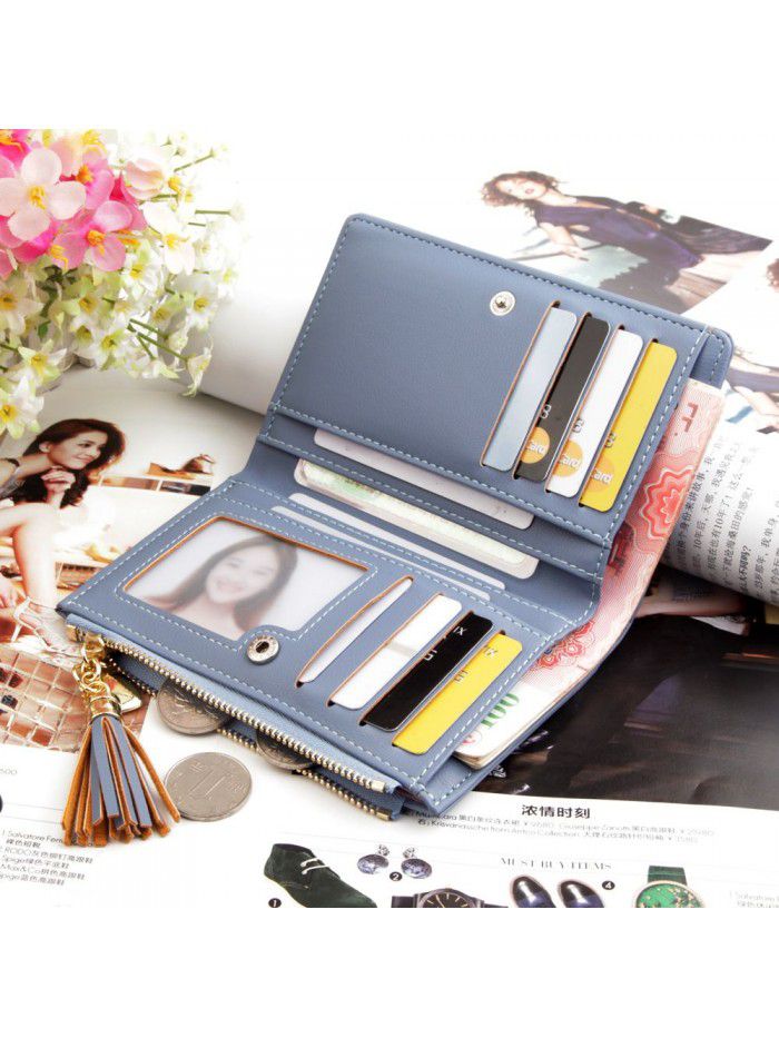 Hengsheng fashion new lady's wallet middle long Korean plain tassel Zipper Wallet