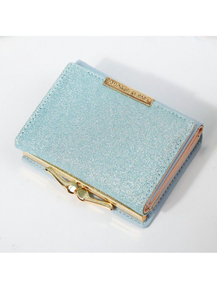 Hengsheng women's wallet fashion short bag bright leather three fold Wallet metal button zero wallet factory sales