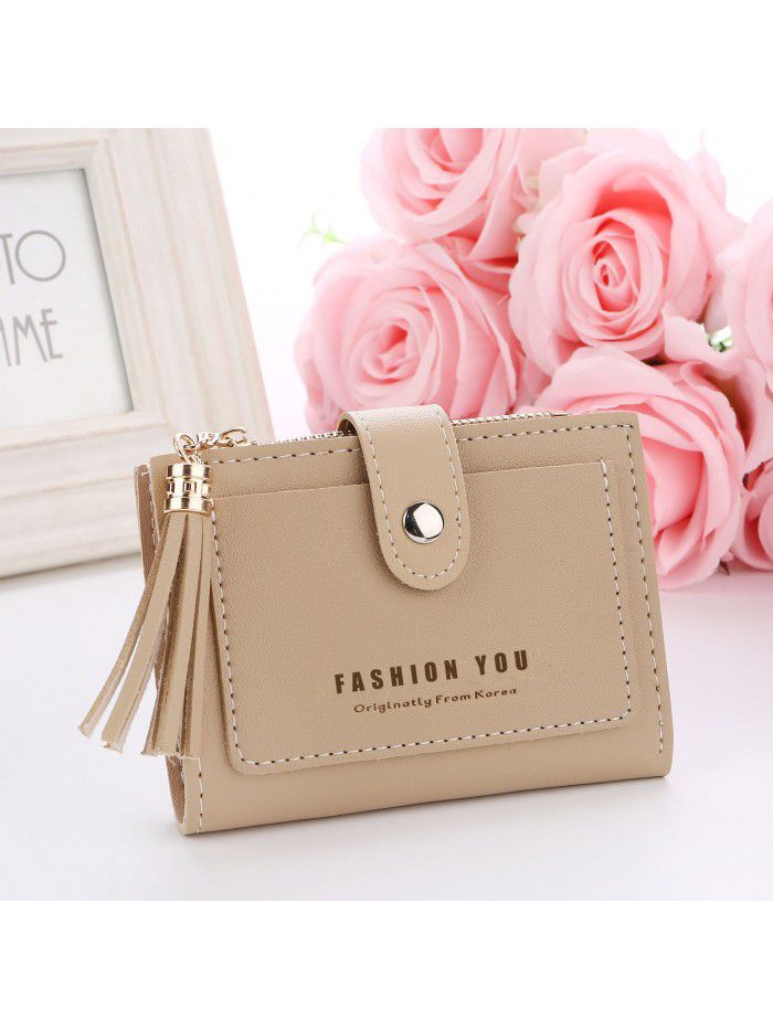  new Korean letter buckle wallet women's short buckle tassel wallet card bag