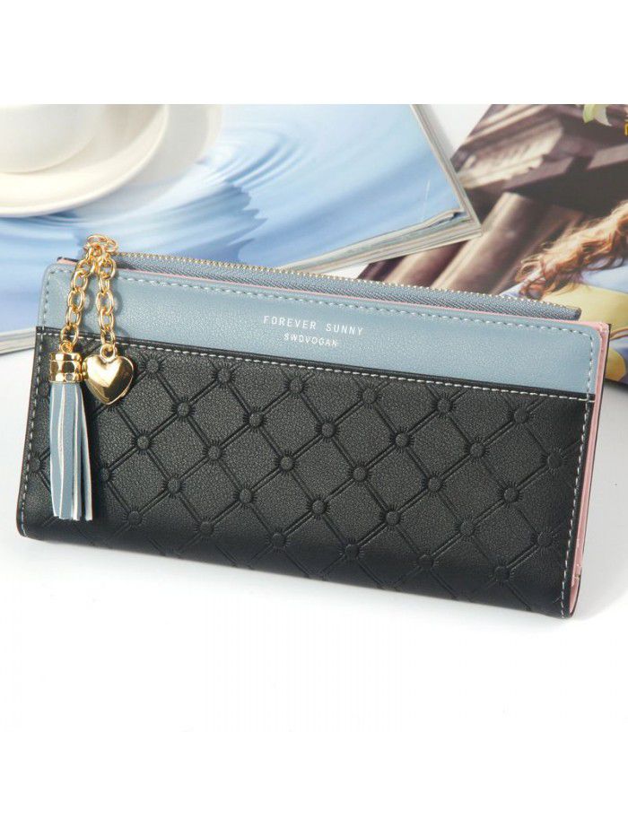 Hengsheng new lady's purse long fashion tassel multi card zipper button handbag factory sales