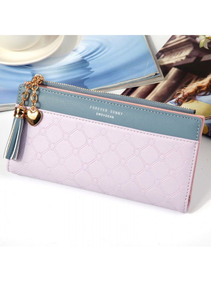 Hengsheng new lady's purse long fashion tassel multi card zipper button handbag factory sales