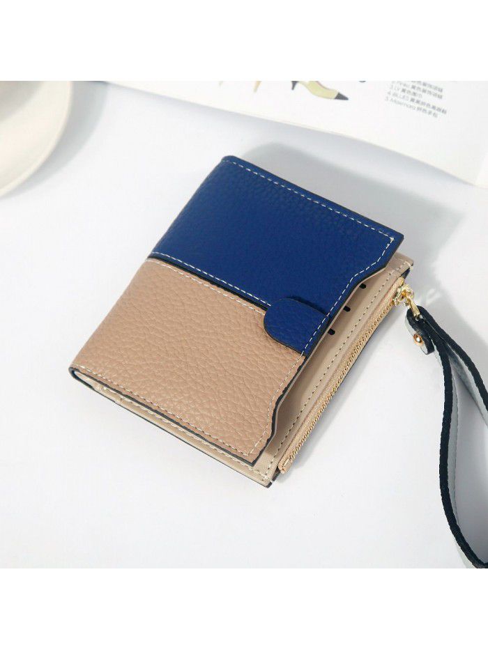 Hengsheng new lady's wallet short fashion Korean two color litchi pattern stitching zipper handbag