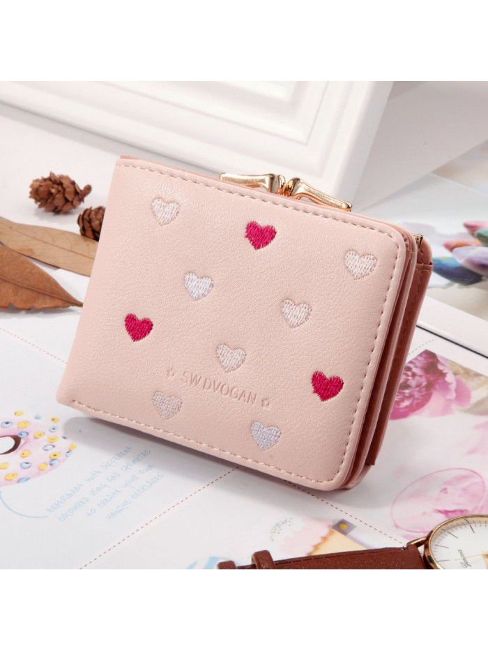  new women's wallet short wallet hand bag walletwomen Korean love plate clip zero wallet