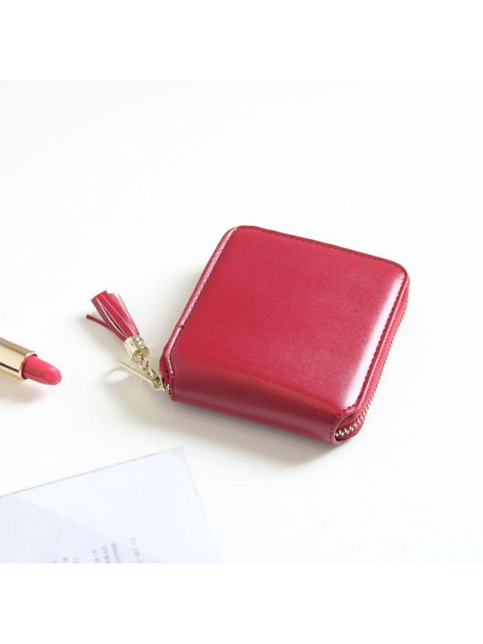  new Korean women's wallet basic solid color tassel pendant short wallet female