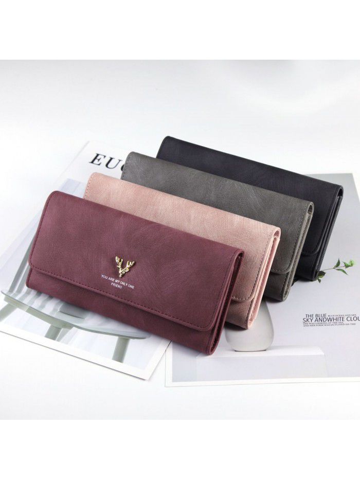 New women's purse three fold hand bag walletwomen deer head zipper bag fashion buckle Wallet