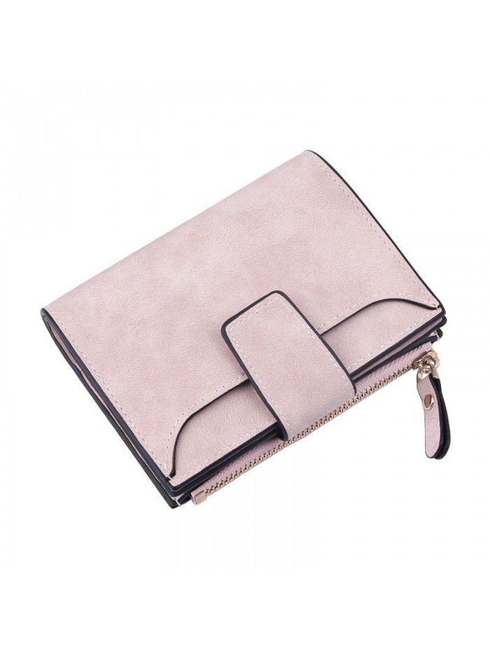 Women's wallet fashion buckle three fold Wallet Zipper Bag trend Korean version pure color change bag women's wholesale