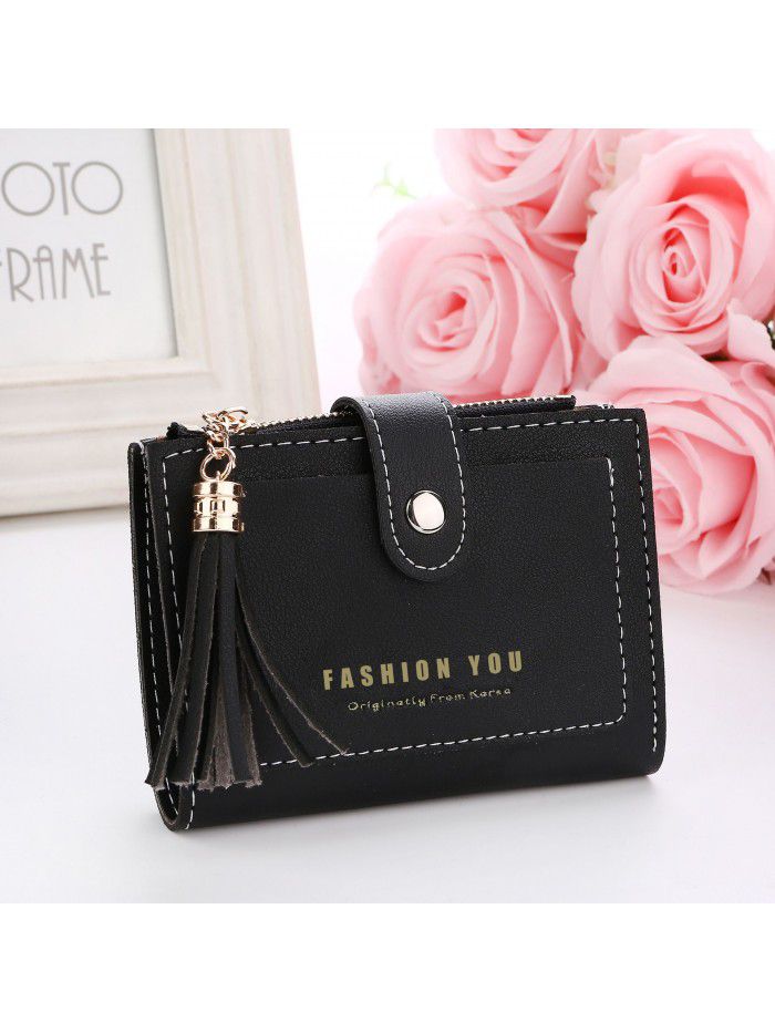  new Korean letter buckle wallet women's short buckle tassel wallet card bag