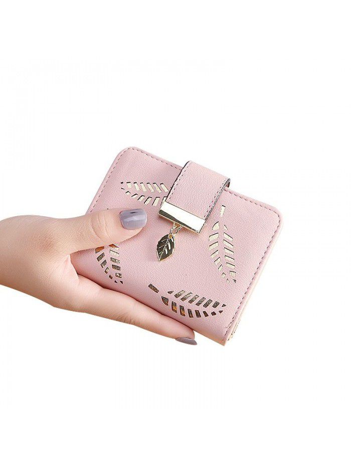  popular women's wallet short Pu wallet student fashion zipper card bag leaf foreign trade customization wholesale