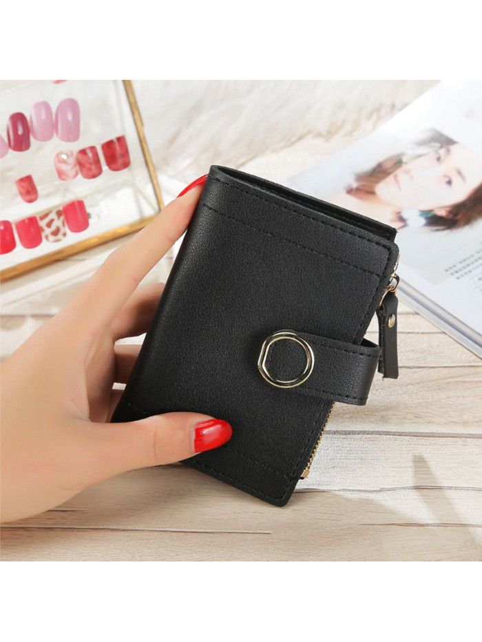 Little fresh Korean Short lady's purse buckle PU skin pure color cute pocket card bag hand bag