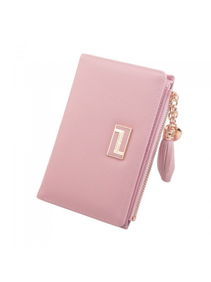 Hengsheng fashion new lady's wallet middle long Korean plain tassel Zipper Wallet