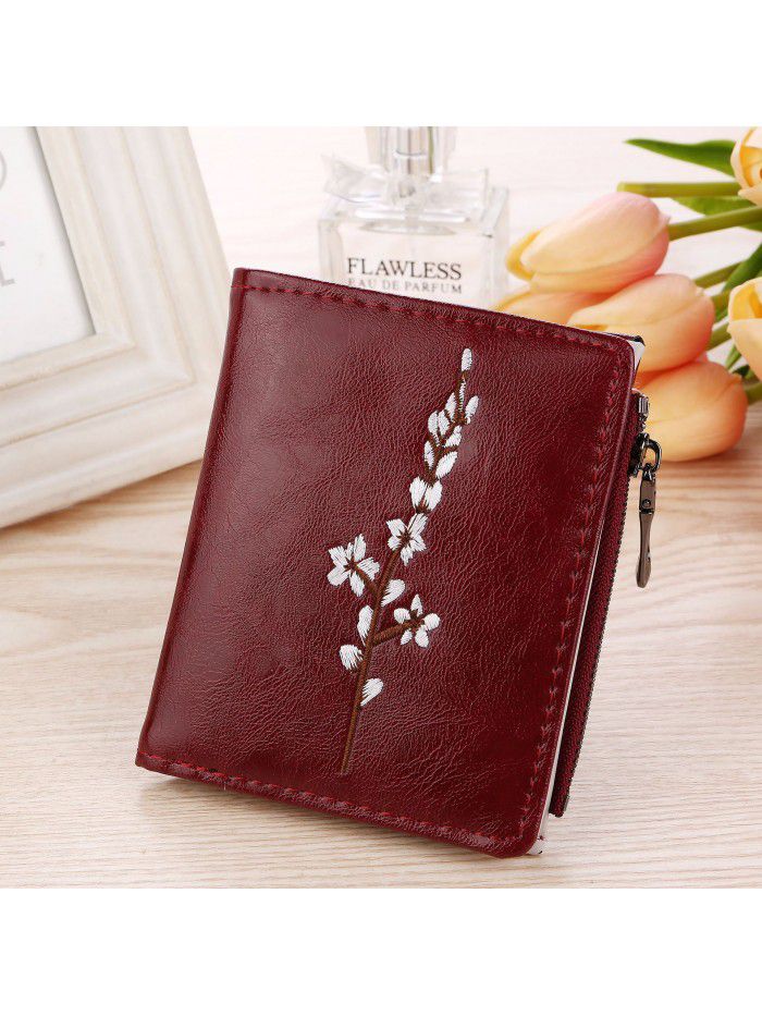 Fashion and leisure lady's wallet oil embossed plum blossom short wallet card bag zero wallet