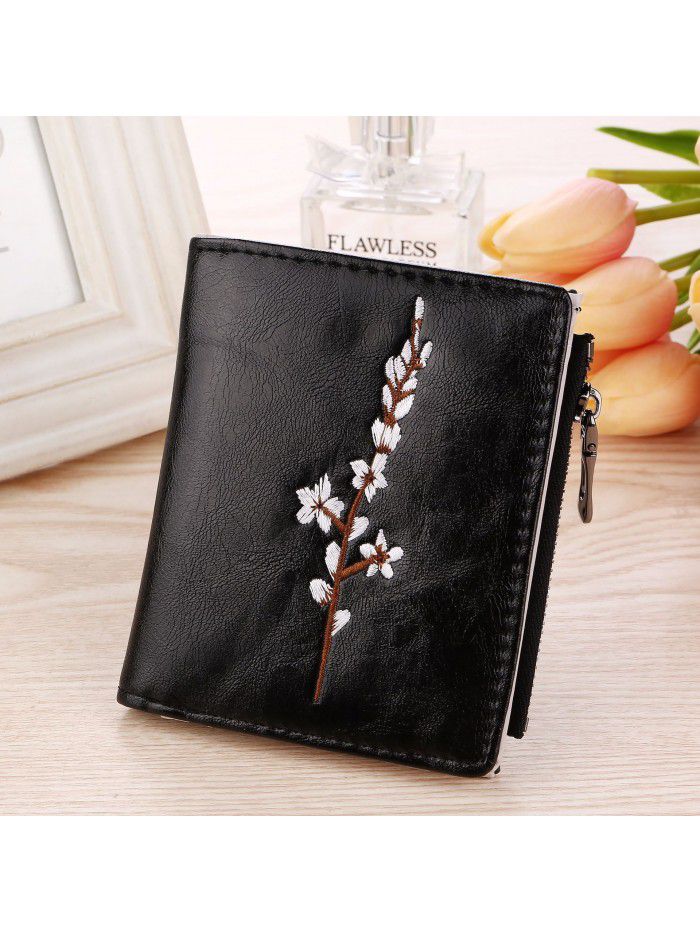 Fashion and leisure lady's wallet oil embossed plum blossom short wallet card bag zero wallet