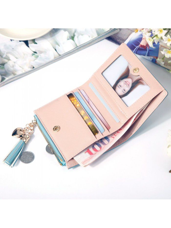 Hengsheng new women's wallet short Korean fashion vertical cross tassel zipper zero wallet