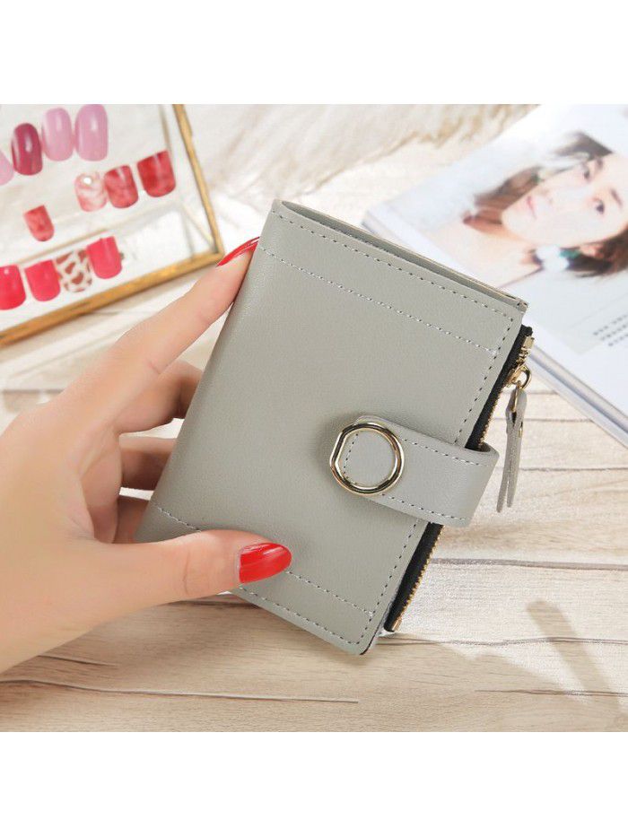 Little fresh Korean Short lady's purse buckle PU skin pure color cute pocket card bag hand bag