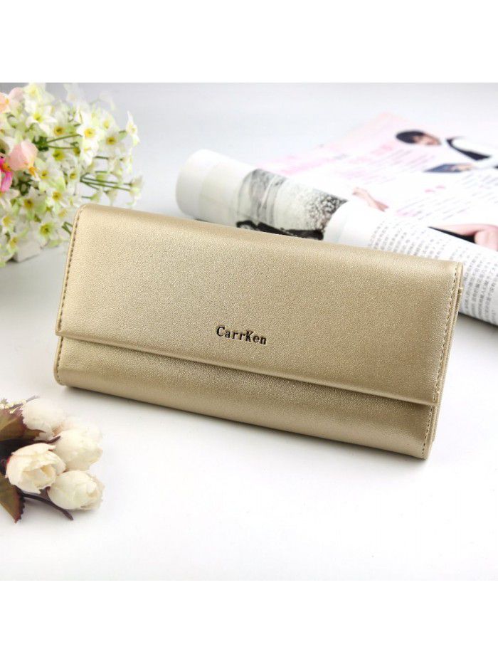 New women's wallet fashion long three fold hand bag zipper bag buckle walletwomen Mobile Wallet