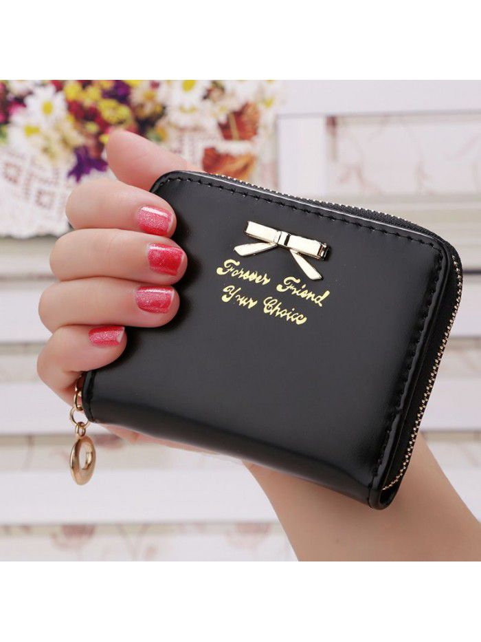  new Korean women's purse short bow handbag women's zipper zero wallet Mini cross border card bag