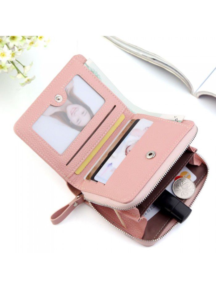 New short wallet women's splicing leather zero wallet litchi pattern short wallet bag women's zipper bag