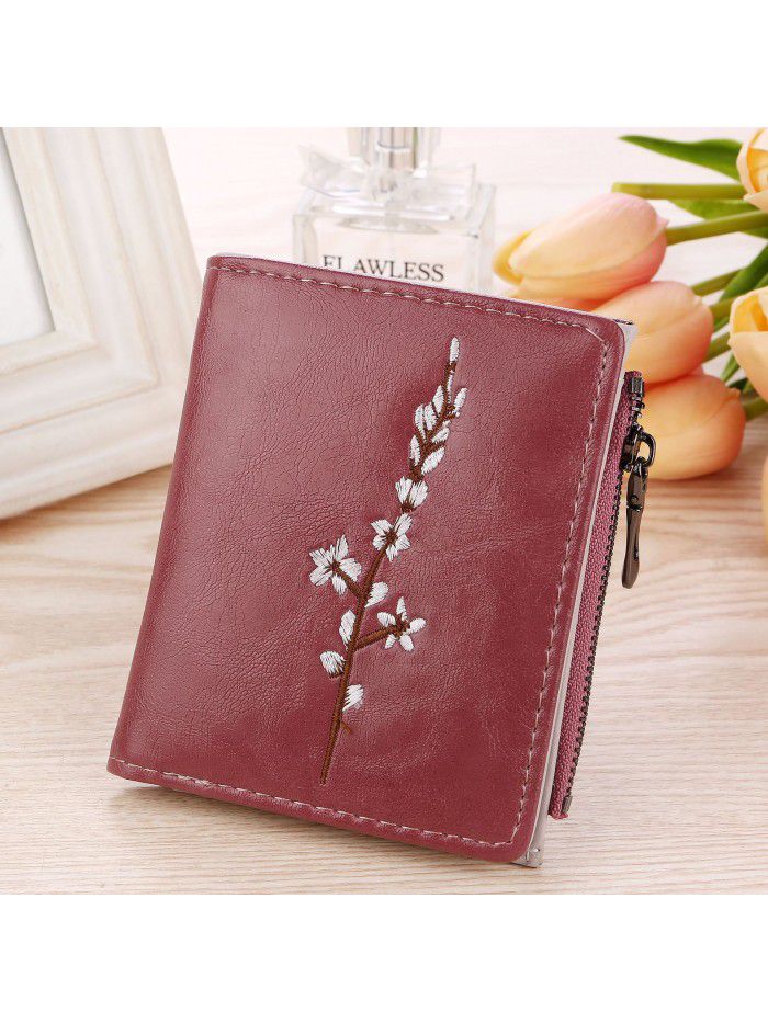 Fashion and leisure lady's wallet oil embossed plum blossom short wallet card bag zero wallet