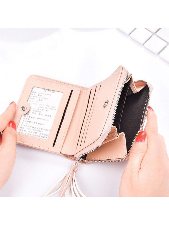 New women's wallet short fashion zipper foreskin clip walletwomen Korean tassel zero wallet wholesale