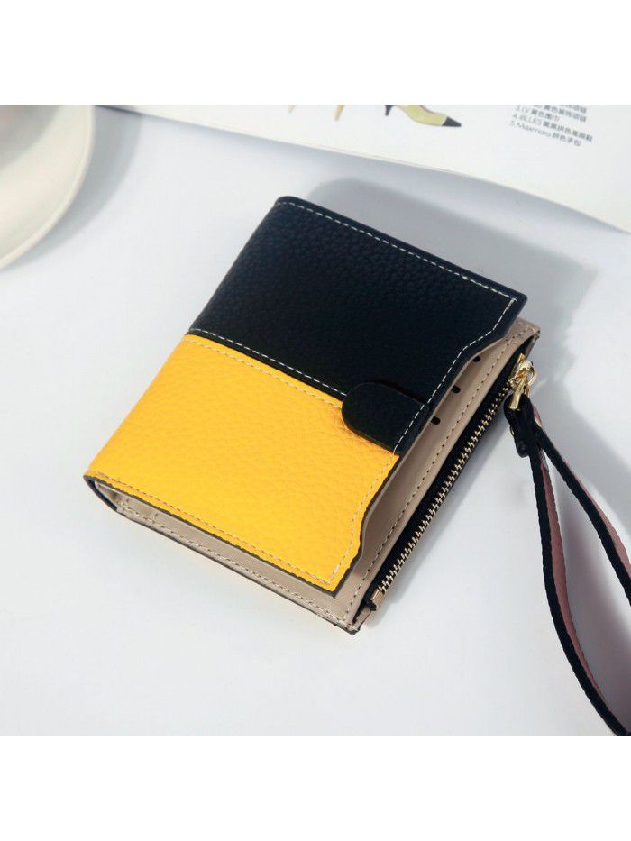 Hengsheng new lady's wallet short fashion Korean two color litchi pattern stitching zipper handbag