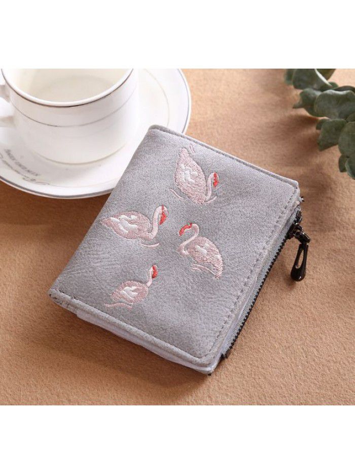 New lady's wallet Korean handmade embroidery White Swan wallet card bag zero wallet frosted leather wallet wholesale