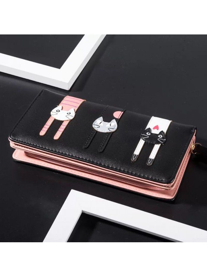  Guangzhou lady's wallet long and large capacity cartoon three kittens lady's new handbag customized by manufacturers