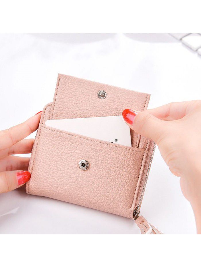 New women's wallet short fashion zipper foreskin clip walletwomen Korean tassel zero wallet wholesale