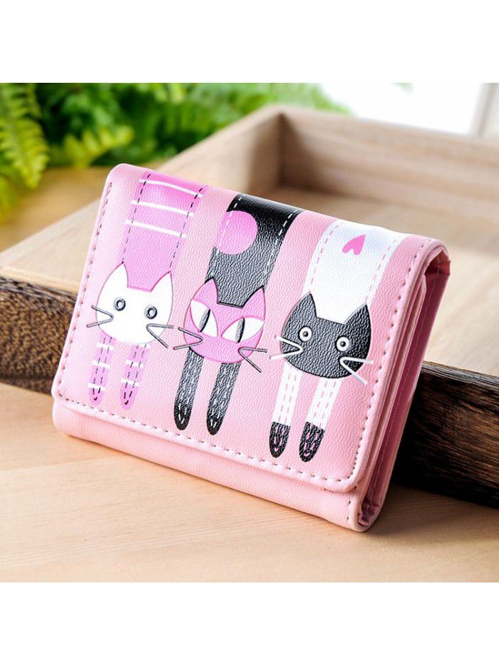 Korean Short Student Wallet 3% off cartoon cat cute lady wallet card bag zero wallet