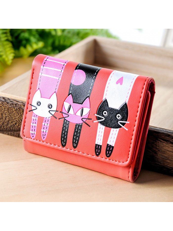 Korean Short Student Wallet 3% off cartoon cat cute lady wallet card bag zero wallet