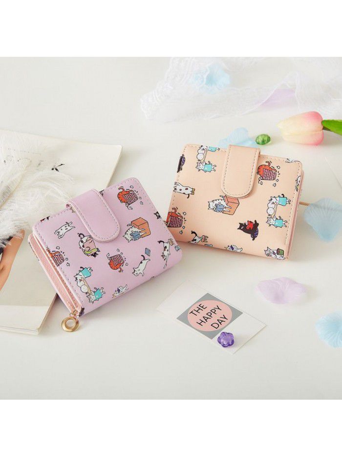  new wallet female student Korean cute cartoon fashion folding zero wallet female multi function card bag