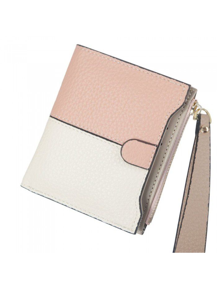 Hengsheng new lady's wallet short fashion Korean two color litchi pattern stitching zipper handbag