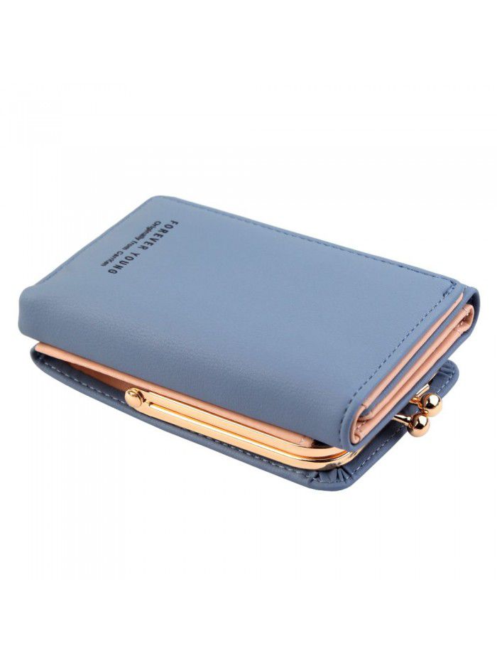 New women's wallet short fashion vertical plain three fold card bag multi function zero wallet Korean small wallet