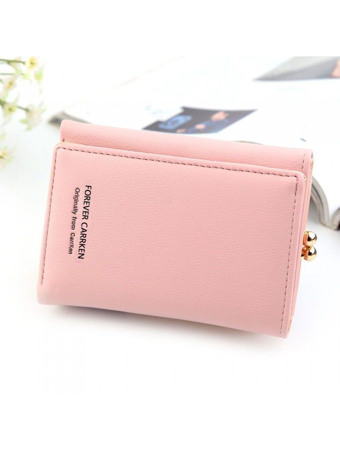 New women's wallet short fashion vertical plain three fold card bag multi function zero wallet Korean small wallet