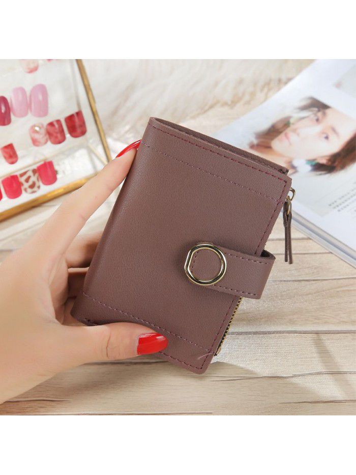 Little fresh Korean Short lady's purse buckle PU skin pure color cute pocket card bag hand bag