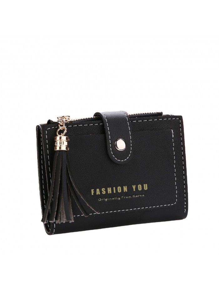  new Korean letter buckle wallet women's short buckle tassel wallet card bag