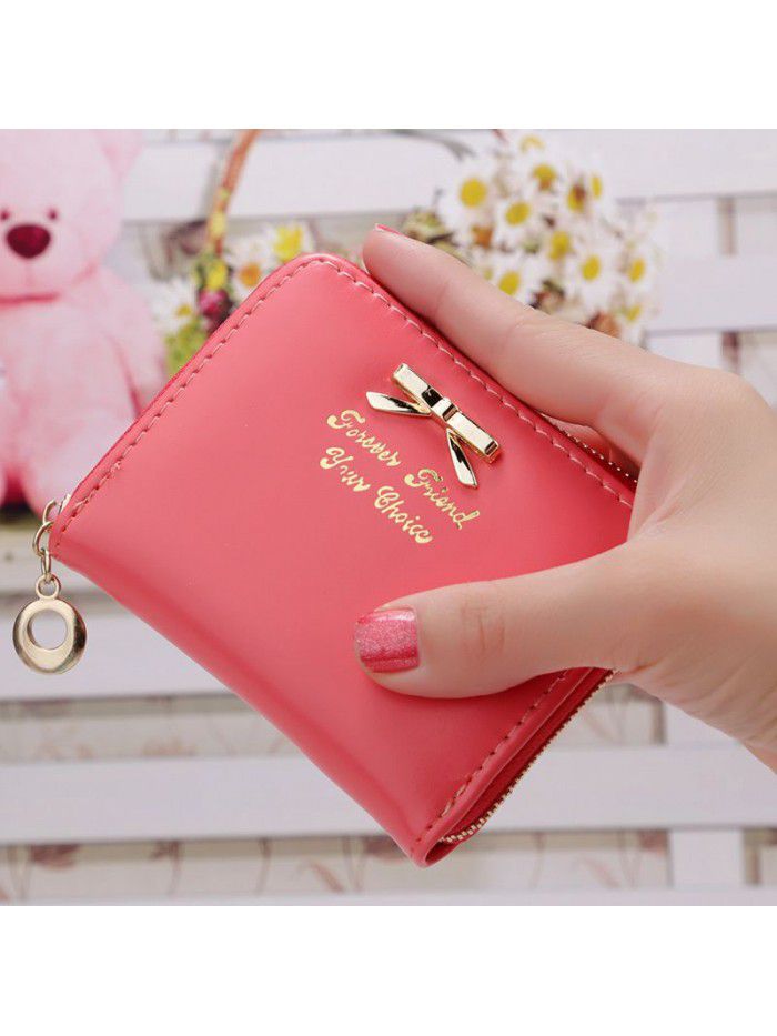  new Korean women's purse short bow handbag women's zipper zero wallet Mini cross border card bag