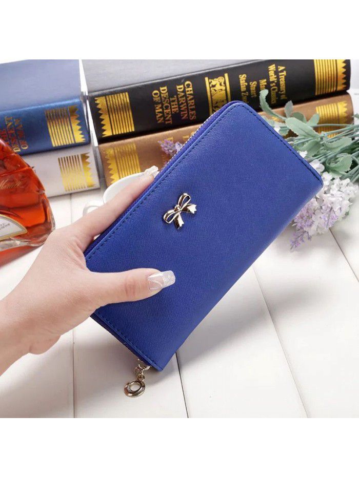  popular women's purse bow mobile phone bag horizontal European and American handbag Korean long zero wallet customization