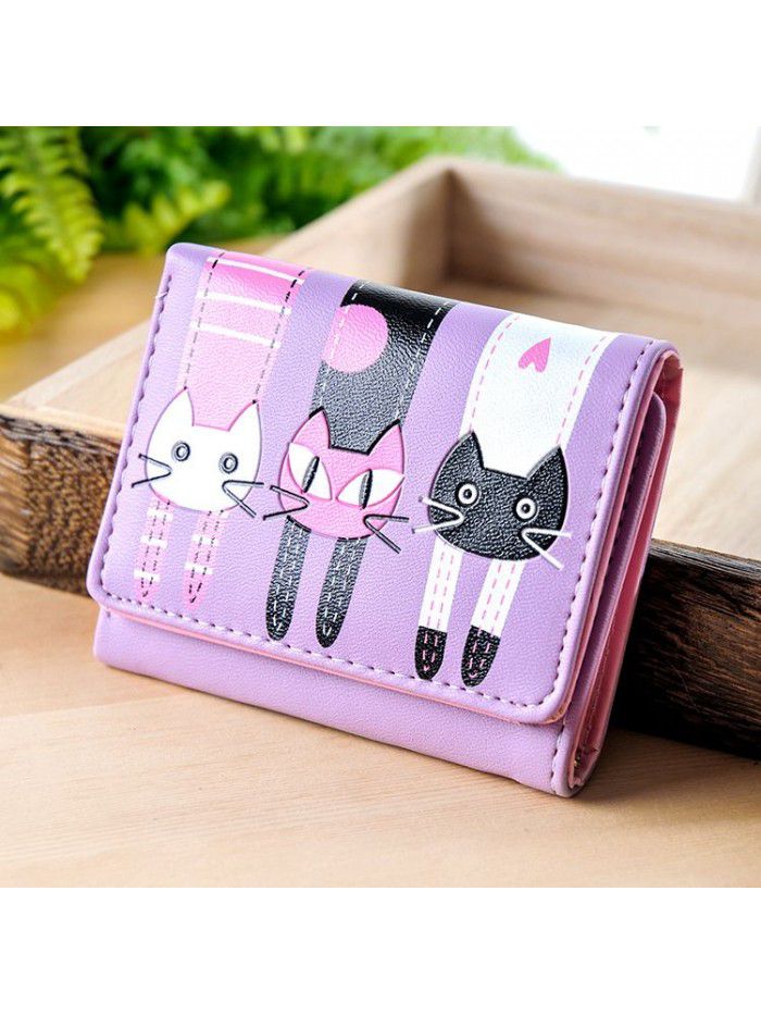 Korean Short Student Wallet 3% off cartoon cat cute lady wallet card bag zero wallet