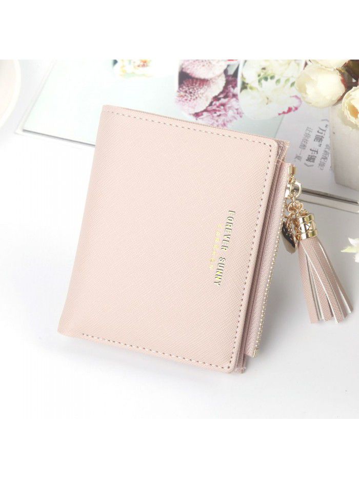 Hengsheng new women's wallet short Korean fashion vertical cross tassel zipper zero wallet