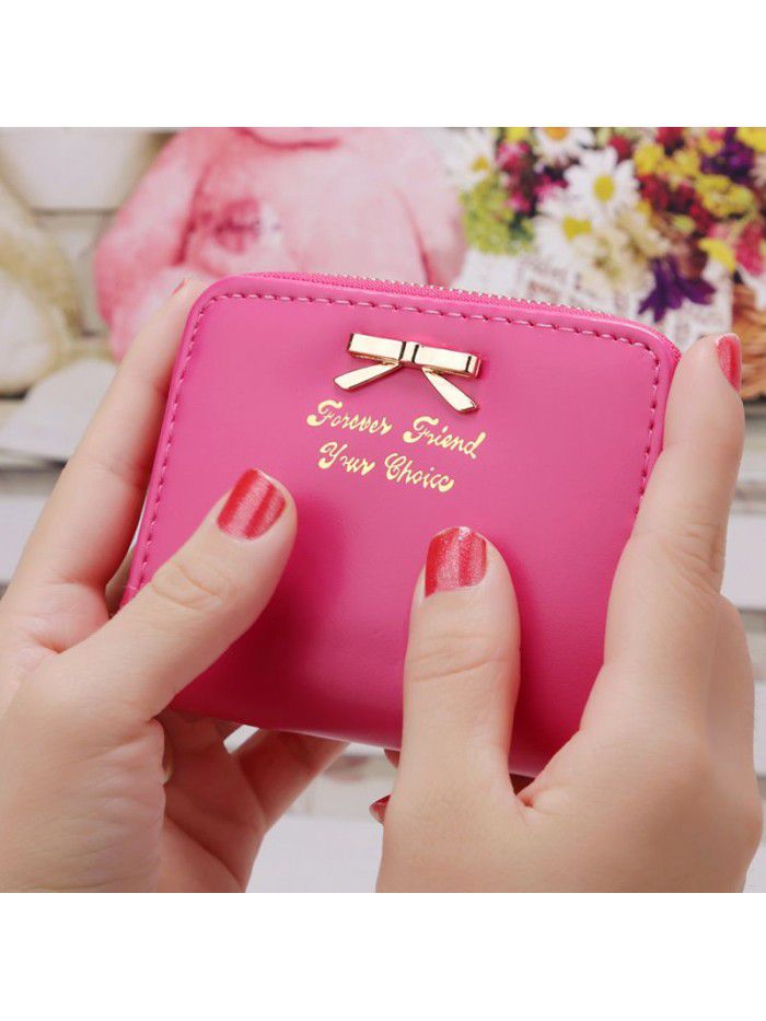  new Korean women's purse short bow handbag women's zipper zero wallet Mini cross border card bag